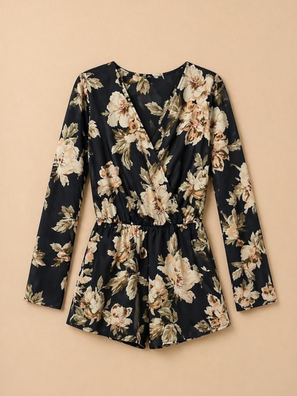 Lulus Floral Romper Size S – Like New Black Long Sleeve
